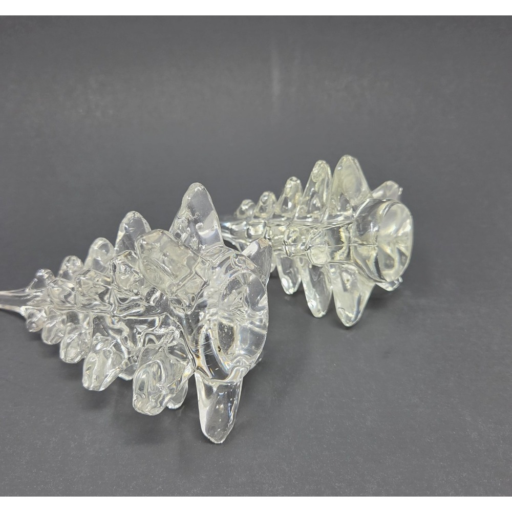 Set of 2 VTG Clear Art Glass Christmas Tree Figurines Holiday Decor 5.5" and 6" - Picture 7 of 12